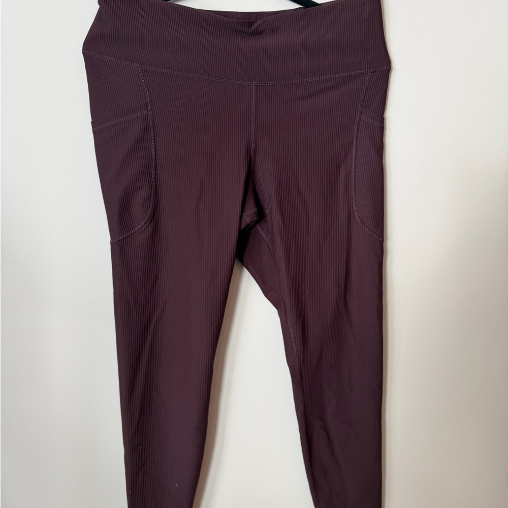 Old Navy Active High-Rise Ribbed Leggings XL | Plum Purple PowerSoft